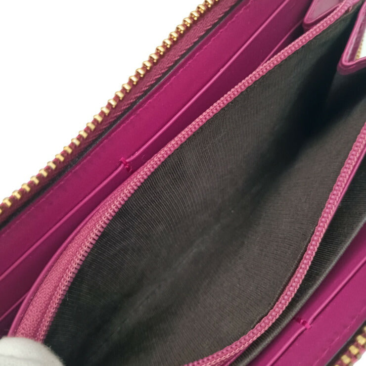 GUCCI グッチ 長財布 グッチシマ 388680 ピンク系 グッチシグネチャーレザー レディース リボン ラウンドファスナー ゴールド金具 美品