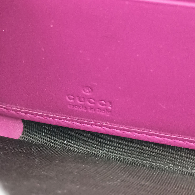 GUCCI グッチ 長財布 グッチシマ 388680 ピンク系 グッチシグネチャーレザー レディース リボン ラウンドファスナー ゴールド金具 美品