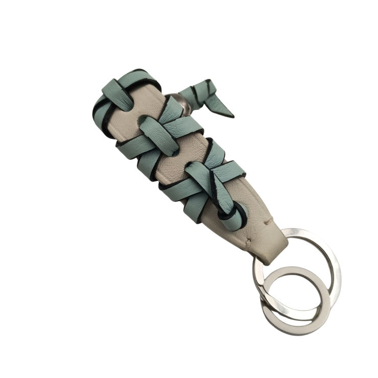 LOEWE ロエベ バッグチャーム CROSS BRAIDED KEY RING C621231X04 ホワイト ライトブルー系 レザー ユニセックス キーホルダー キーリング シルバー金具 美品