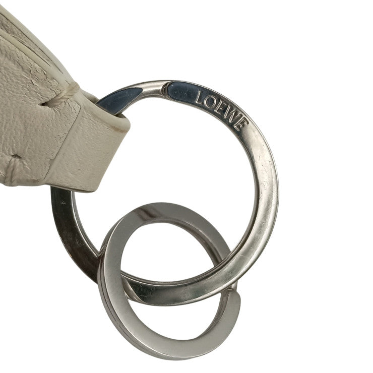 LOEWE ロエベ バッグチャーム CROSS BRAIDED KEY RING C621231X04 ホワイト ライトブルー系 レザー ユニセックス キーホルダー キーリング シルバー金具 美品