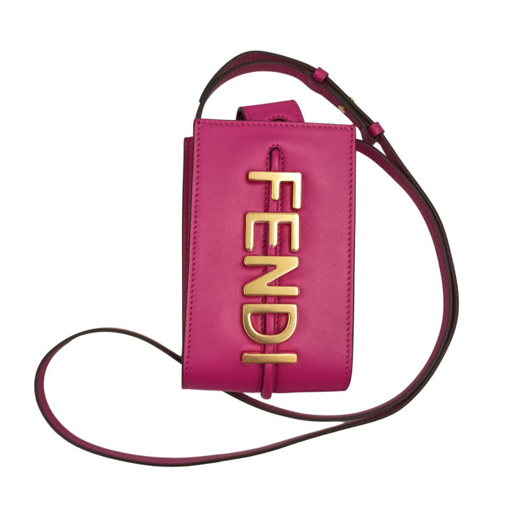 FENDI フェンディ ショルダーバッグ グラフィ ショルダーフォンポーチ 7AS192 ピンク系 レザー レディース スマホショルダー ポシェット ゴールド金具 超美品