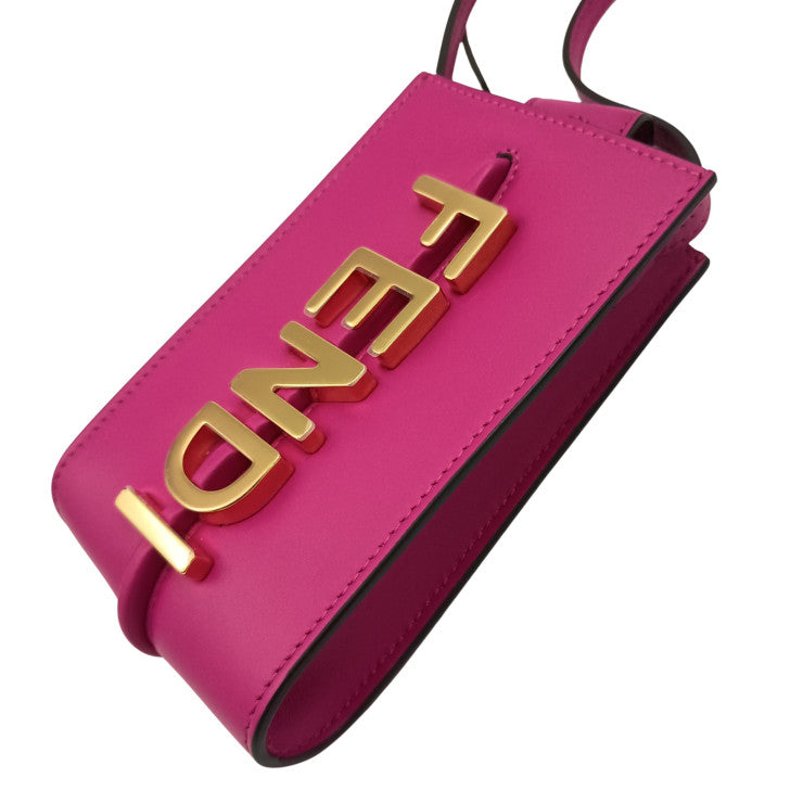 FENDI フェンディ ショルダーバッグ グラフィ ショルダーフォンポーチ 7AS192 ピンク系 レザー レディース スマホショルダー ポシェット ゴールド金具 超美品