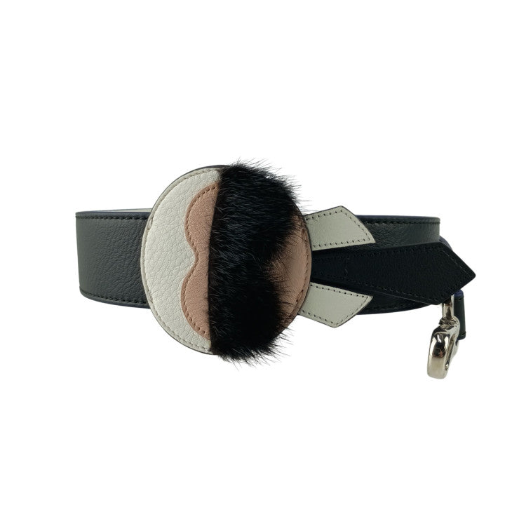 FENDI フェンディ ストラップ STRAP YOU KARLITO ストラップ ユー カーリト 8AV077 5R7 ブラック系 レザー ファー レディース ショルダーストラップ シルバー金具 美品