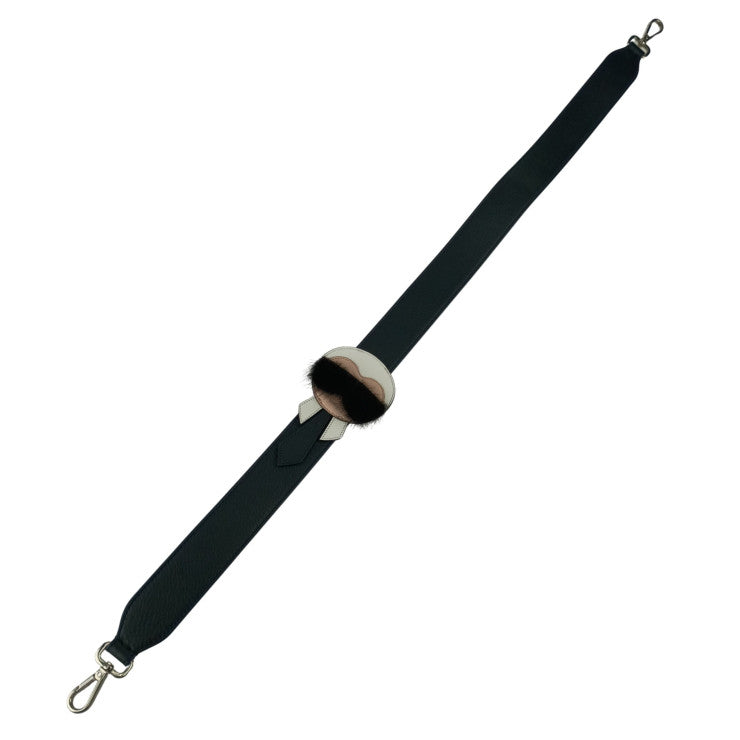 FENDI フェンディ ストラップ STRAP YOU KARLITO ストラップ ユー カーリト 8AV077 5R7 ブラック系 レザー ファー レディース ショルダーストラップ シルバー金具 美品