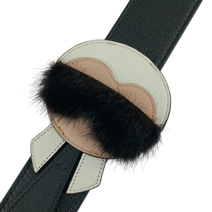 FENDI フェンディ ストラップ STRAP YOU KARLITO ストラップ ユー カーリト 8AV077 5R7 ブラック系 レザー ファー レディース ショルダーストラップ シルバー金具 美品