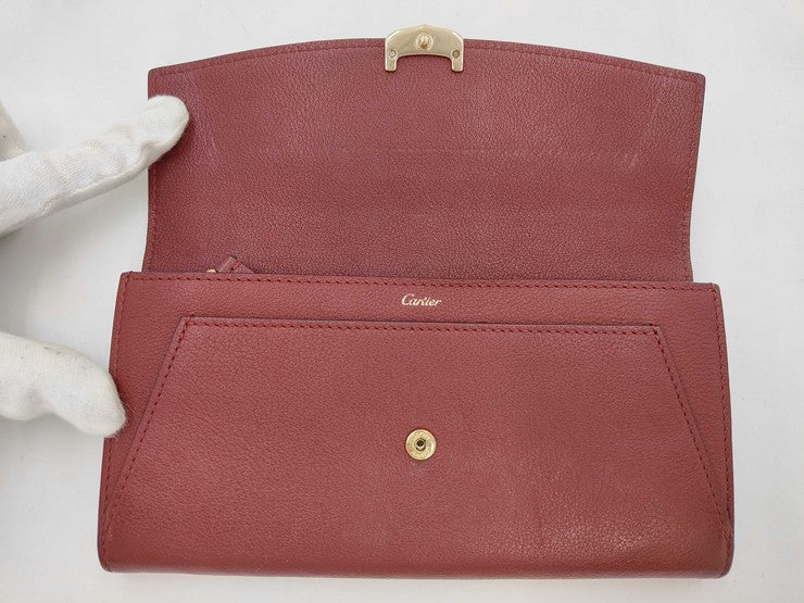 CARTIER カルティエ 長財布 C ドゥ カルティエ インターナショナル ウォレット ボルドー系 レザー レディース フラップ 美品