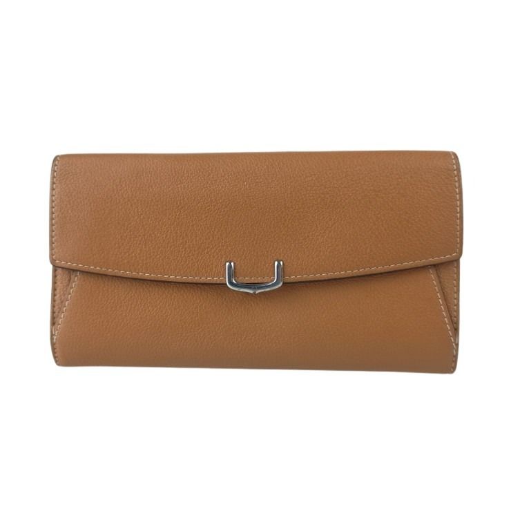 Cartier カルティエ 長財布 C ドゥ カルティエ インターナショナルウォレット L3001511 ブラウン系 レザー レディース フラップウォレット シルバー金具 美品