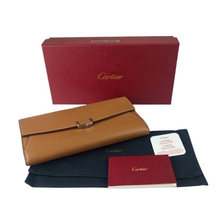 Cartier カルティエ 長財布 C ドゥ カルティエ インターナショナルウォレット L3001511 ブラウン系 レザー レディース フラップウォレット シルバー金具 美品