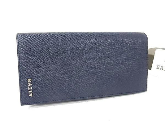 BALLY バリー 長財布 6304910 ネイビー系 レザー メンズ 二つ折り シルバー金具 美品