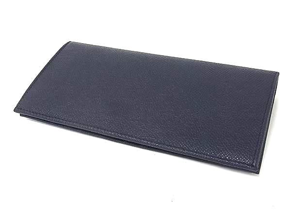 BALLY バリー 長財布 6304910 ネイビー系 レザー メンズ 二つ折り シルバー金具 美品