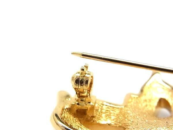 ChristianDior クリスチャンディオール ブローチ ゴールド系 メタル レディース フラワーモチーフ ラインストーン フェイクパール 美品