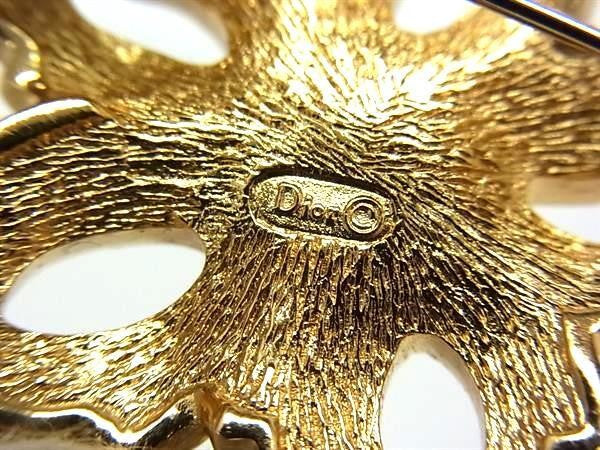 ChristianDior クリスチャンディオール ブローチ ゴールド系 メタル レディース フラワーモチーフ ラインストーン フェイクパール 美品