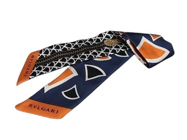 BVLGARI ブルガリ リボンスカーフ マルチカラー系 シルク100% レディース 総柄 超美品
