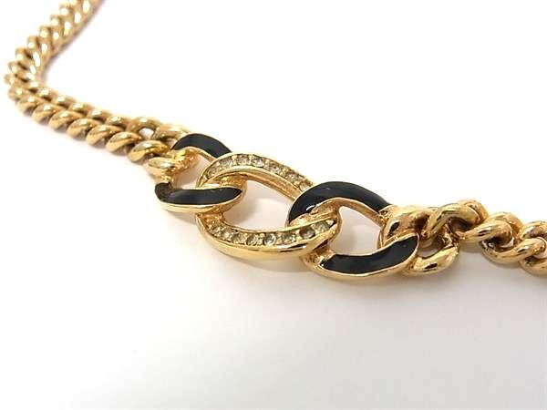 Christian Dior ディオール ネックレス ゴールド ブラック系 メタル ラインストーン エナメル レディース 美品