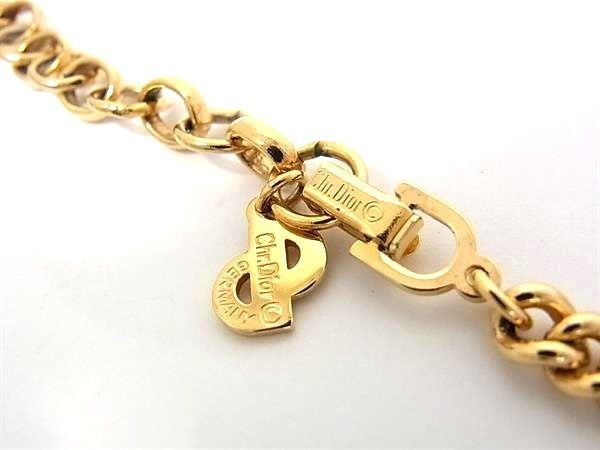Christian Dior ディオール ネックレス ゴールド ブラック系 メタル ラインストーン エナメル レディース 美品