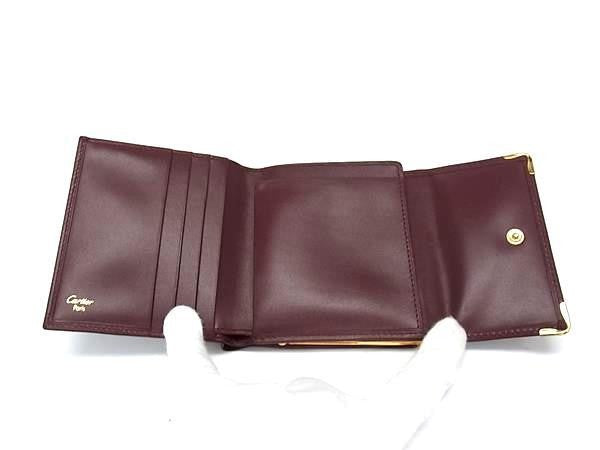 Cartier カルティエ 三つ折り財布 マストライン L3000039 ボルドー系 カーフレザー レディース がま口 美品