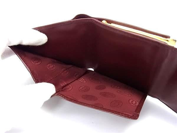 Cartier カルティエ 三つ折り財布 マストライン L3000039 ボルドー系 カーフレザー レディース がま口 美品