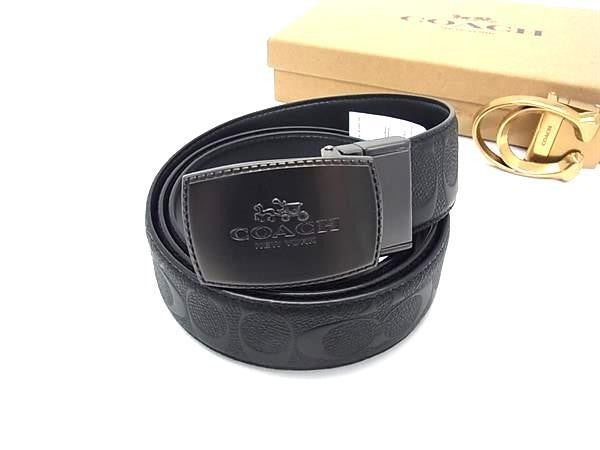 COACH コーチ ベルト ワイド ハーネス リバーシブル シグネチャー F55157 ブラック系 レザー メンズ リバーシブル 美品