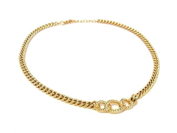 Christian Dior ディオール ネックレス ゴールド系 メタル ラインストーン レディース 美品