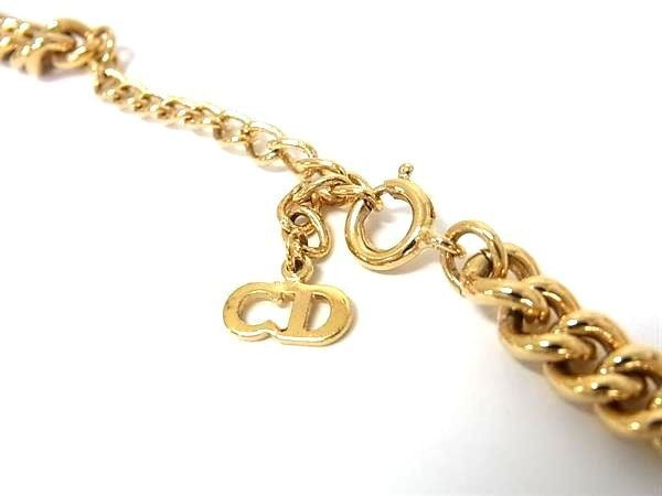 Christian Dior ディオール ネックレス ゴールド系 メタル ラインストーン レディース 美品
