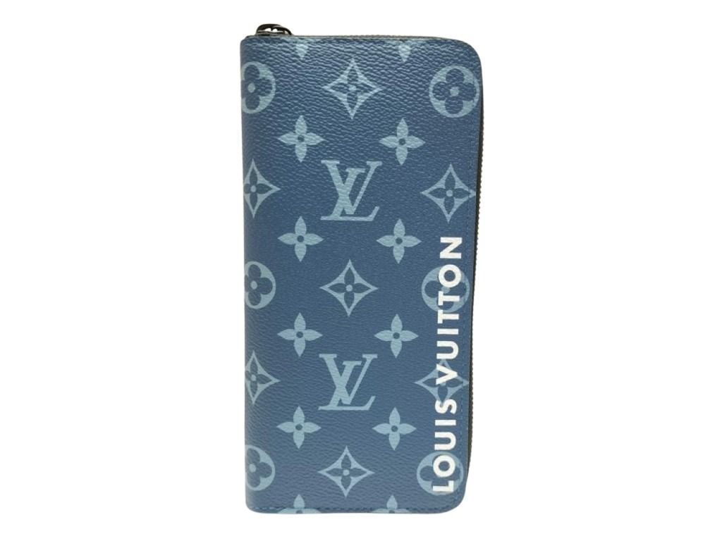 LOUIS VUITTON ルイヴィトン 長財布 ジッピーウォレット ヴェルティカル M82799 ブルー ブラウン系 モノグラム メンズ ラウンドファスナー 美品
