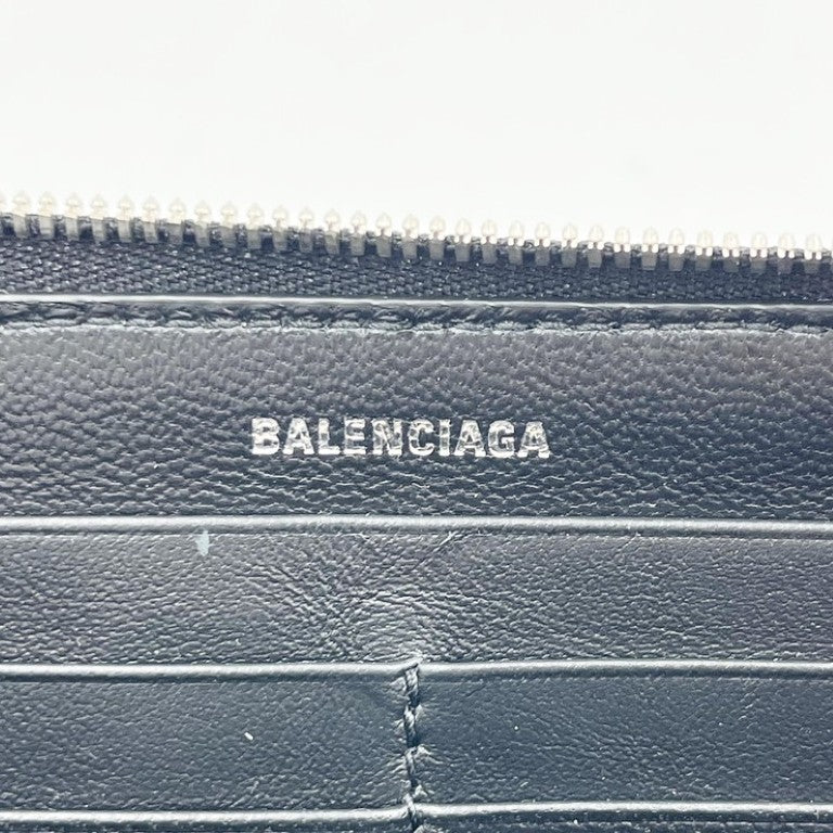 BALENCIAGA バレンシアガ 長財布 Monaco コンチネンタルウォレット 766560 ブラック系 レザー メンズ ラウンドファスナー BB ロゴ シルバー金具 超美品
