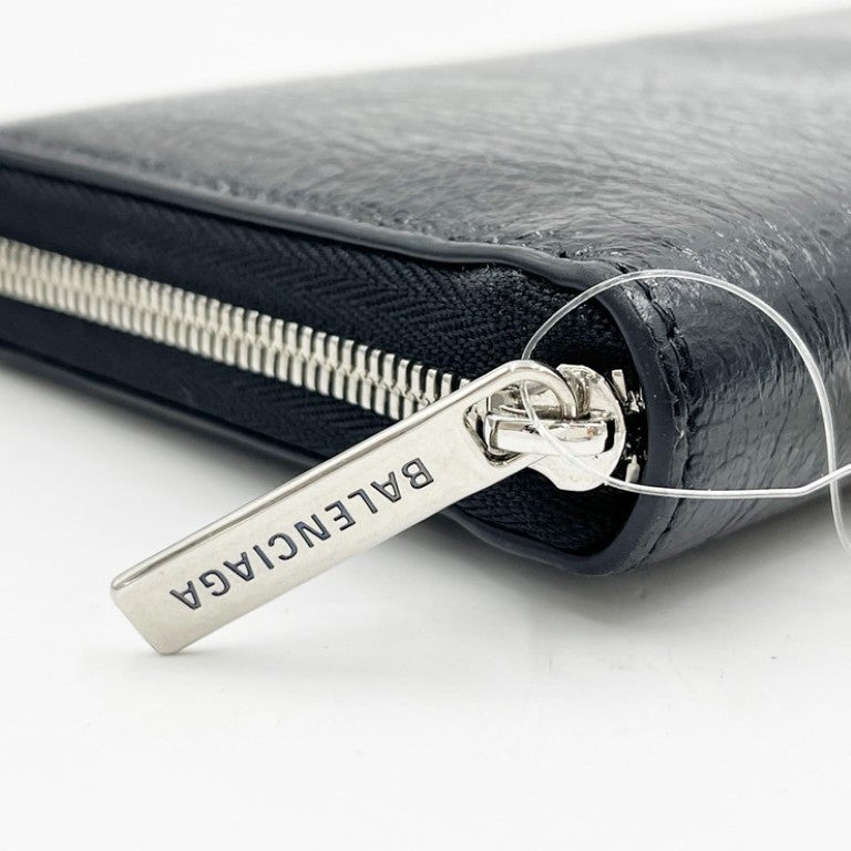 BALENCIAGA バレンシアガ 長財布 Monaco コンチネンタルウォレット 766560 ブラック系 レザー メンズ ラウンドファスナー BB ロゴ シルバー金具 超美品