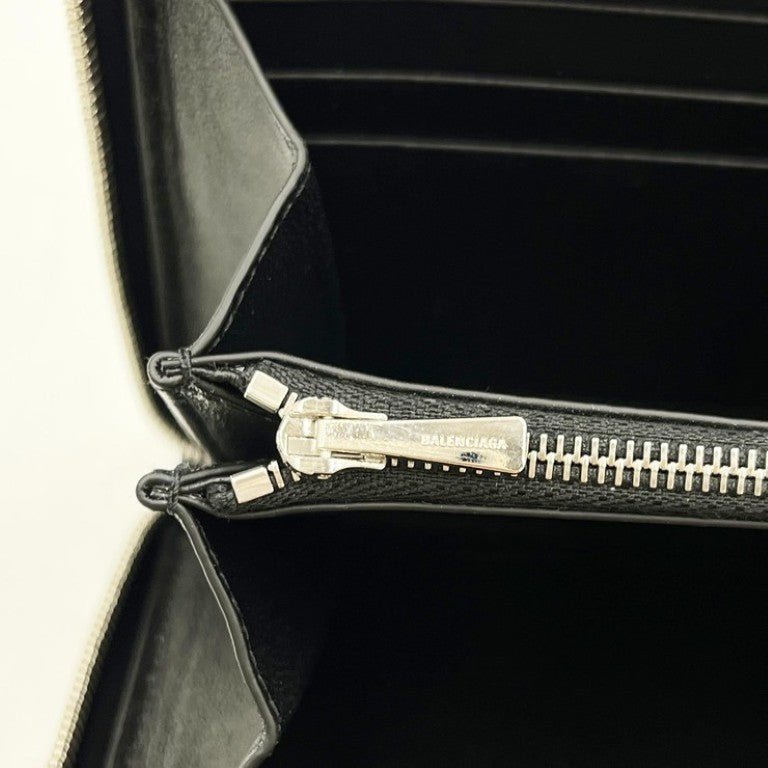 BALENCIAGA バレンシアガ 長財布 Monaco コンチネンタルウォレット 766560 ブラック系 レザー メンズ ラウンドファスナー BB ロゴ シルバー金具 超美品