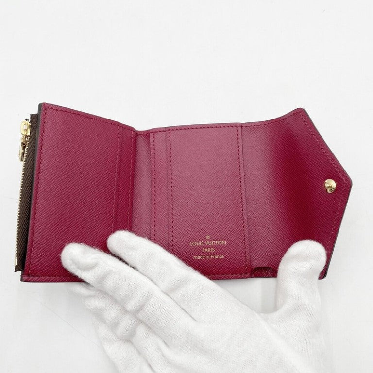 LOUIS VUITTON ルイヴィトン 三つ折り財布 ポルトフォイユ ゾエ M62932 ブラウン レッド系 モノグラム レディース ゴールド金具 美品