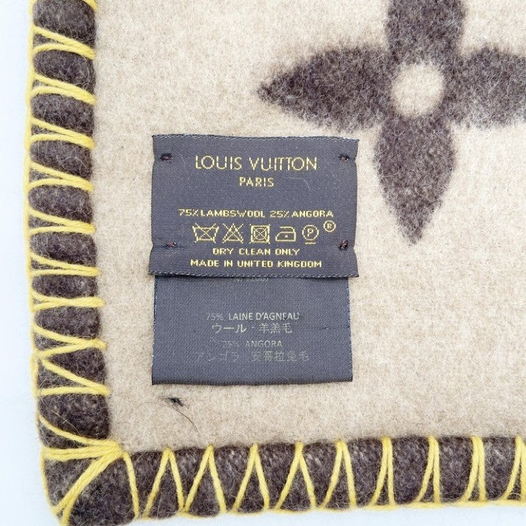 LOUIS VUITTON ルイヴィトン ブランケット ラグ モノグラム M92067 ブラウン系 ウール75% アンゴラ25% レディース ひざ掛け 美品