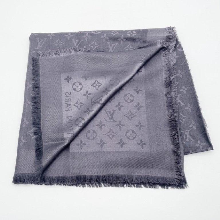 LOUIS VUITTON ルイヴィトン ストール ショール モノグラム M74752 グレー系 シルク60％ ウール40％ レディース 美品