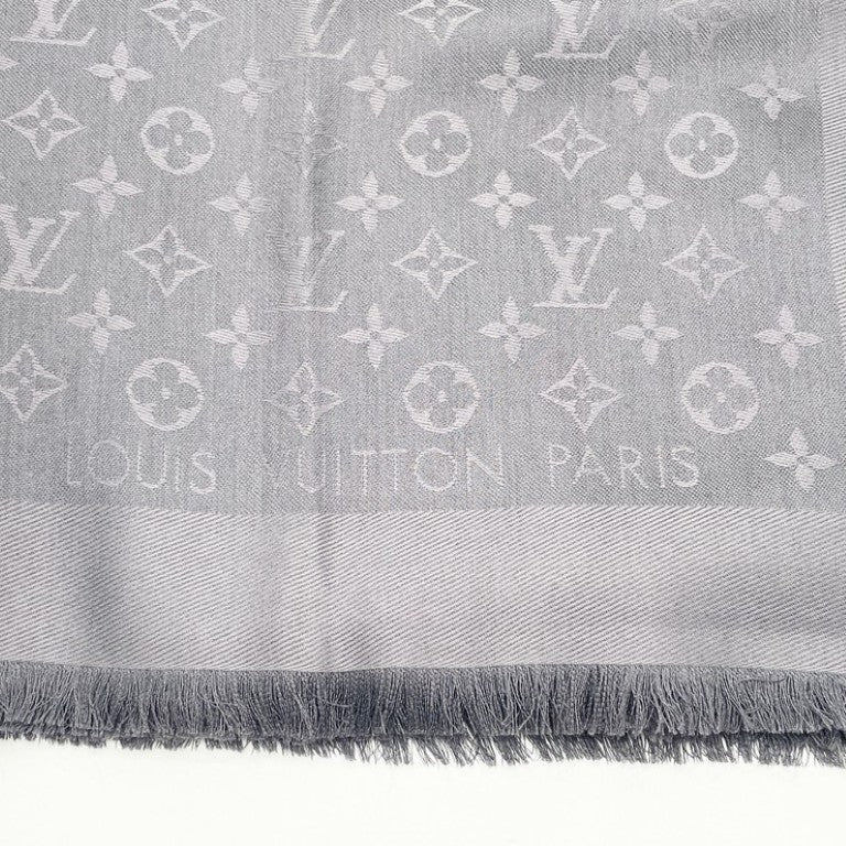 LOUIS VUITTON ルイヴィトン ストール ショール モノグラム M74752 グレー系 シルク60％ ウール40％ レディース 美品