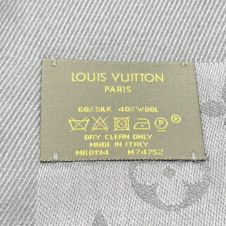 LOUIS VUITTON ルイヴィトン ストール ショール モノグラム M74752 グレー系 シルク60％ ウール40％ レディース 美品