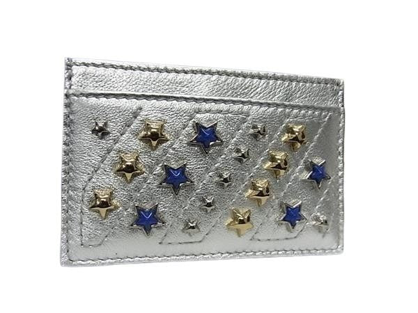 JIMMY CHOO ジミーチュウ カードケース DEAN AHQ シルバー系 レザー ユニセックス スタースタッズ 超美品