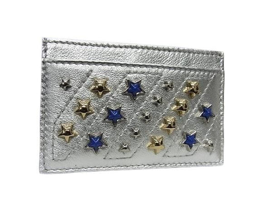 JIMMY CHOO ジミーチュウ カードケース DEAN AHQ シルバー系 レザー ユニセックス スタースタッズ 超美品