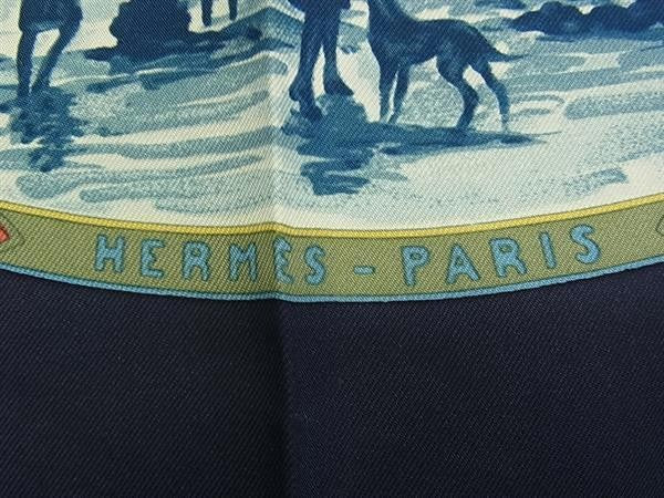 HERMES エルメス スカーフ カレ90 ネイビー系×マルチカラー シルク100% レディース CAVALIERS PEULS プール族の騎手 大判 超美品