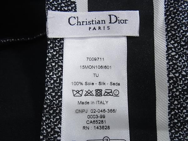ChristianDior ディオール リボンスカーフ モンテーニュ30 ミッツァ ブラック系×ホワイト系 シルク100% レディース 美品