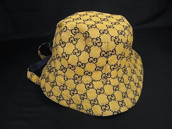 GUCCI グッチ ハット GG柄 バケットハット 653857 ブラウン系×ネイビー系 キャンバス ユニセックス リバーシブル 美品