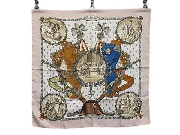 HERMES エルメス スカーフ カレ90 ピンク系×マルチカラー シルク100% レディース NAPOLEON ナポレオン 大判 美品