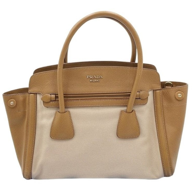 PRADA プラダ ハンドバッグ BN2595 ベージュ ブラウン系 レザー×キャンバス レディース 2WAY ショルダーバッグ 美品