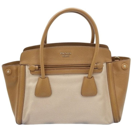 PRADA プラダ ハンドバッグ BN2595 ベージュ ブラウン系 レザー×キャンバス レディース 2WAY ショルダーバッグ 美品