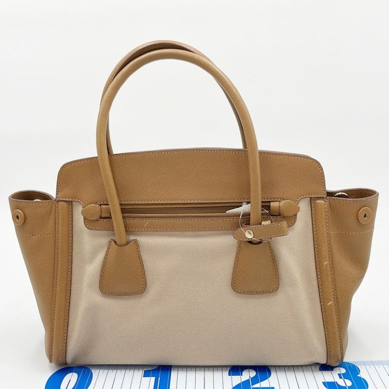 PRADA プラダ ハンドバッグ BN2595 ベージュ ブラウン系 レザー×キャンバス レディース 2WAY ショルダーバッグ 美品