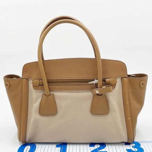 PRADA プラダ ハンドバッグ BN2595 ベージュ ブラウン系 レザー×キャンバス レディース 2WAY ショルダーバッグ 美品