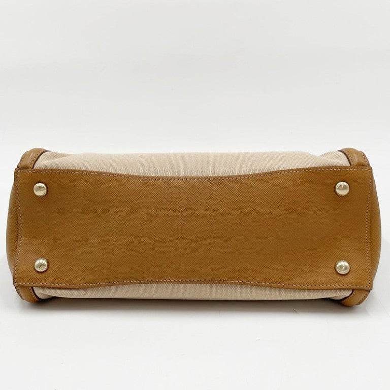 PRADA プラダ ハンドバッグ BN2595 ベージュ ブラウン系 レザー×キャンバス レディース 2WAY ショルダーバッグ 美品
