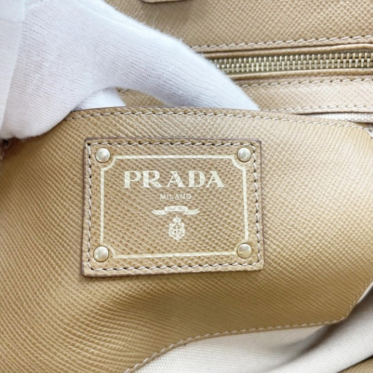 PRADA プラダ ハンドバッグ BN2595 ベージュ ブラウン系 レザー×キャンバス レディース 2WAY ショルダーバッグ 美品