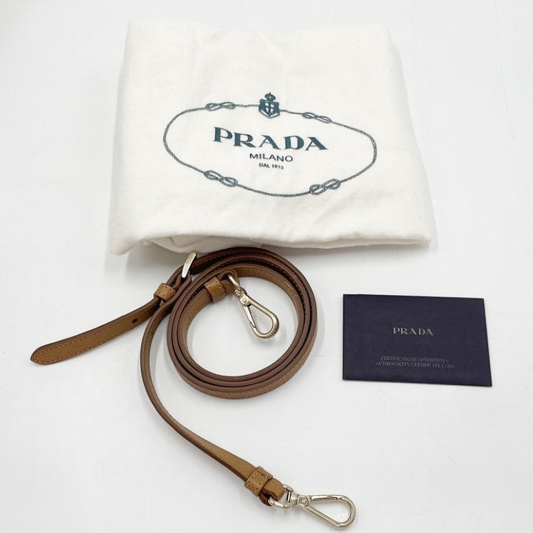 PRADA プラダ ハンドバッグ BN2595 ベージュ ブラウン系 レザー×キャンバス レディース 2WAY ショルダーバッグ 美品