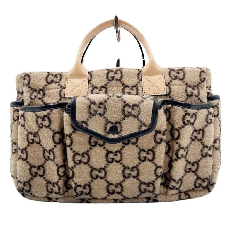 GUCCI グッチ ハンドバッグ 628159 ベージュ系 ウール レザー レディース 美品
