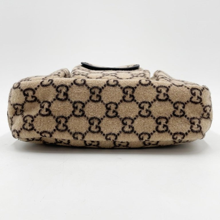 GUCCI グッチ ハンドバッグ 628159 ベージュ系 ウール レザー レディース 美品