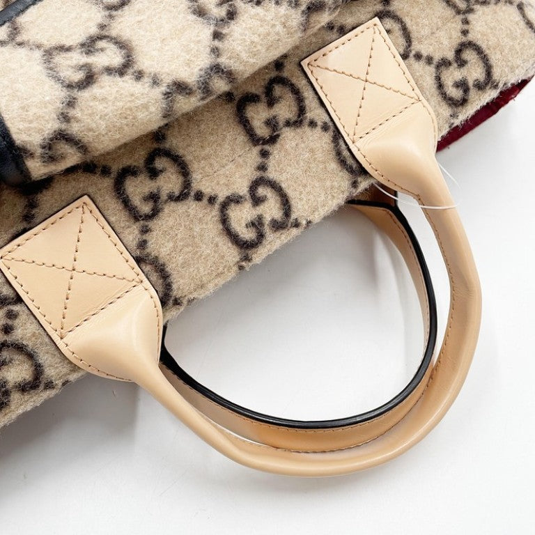 GUCCI グッチ ハンドバッグ 628159 ベージュ系 ウール レザー レディース 美品