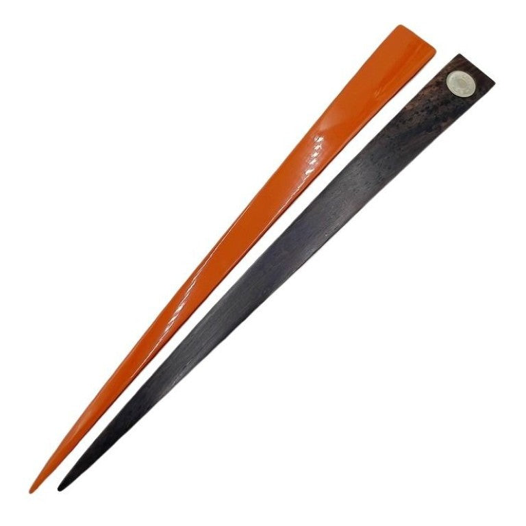 HERMES エルメス かんざし セリエ オレンジ ブラック系 ウッド ラッカーウッド レディース ヘアアクセサリー 2点セット 美品